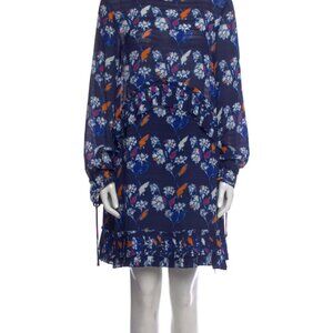 Tanya Taylor Silk A-Line Dress - Size 4 (Blue Floral Print)